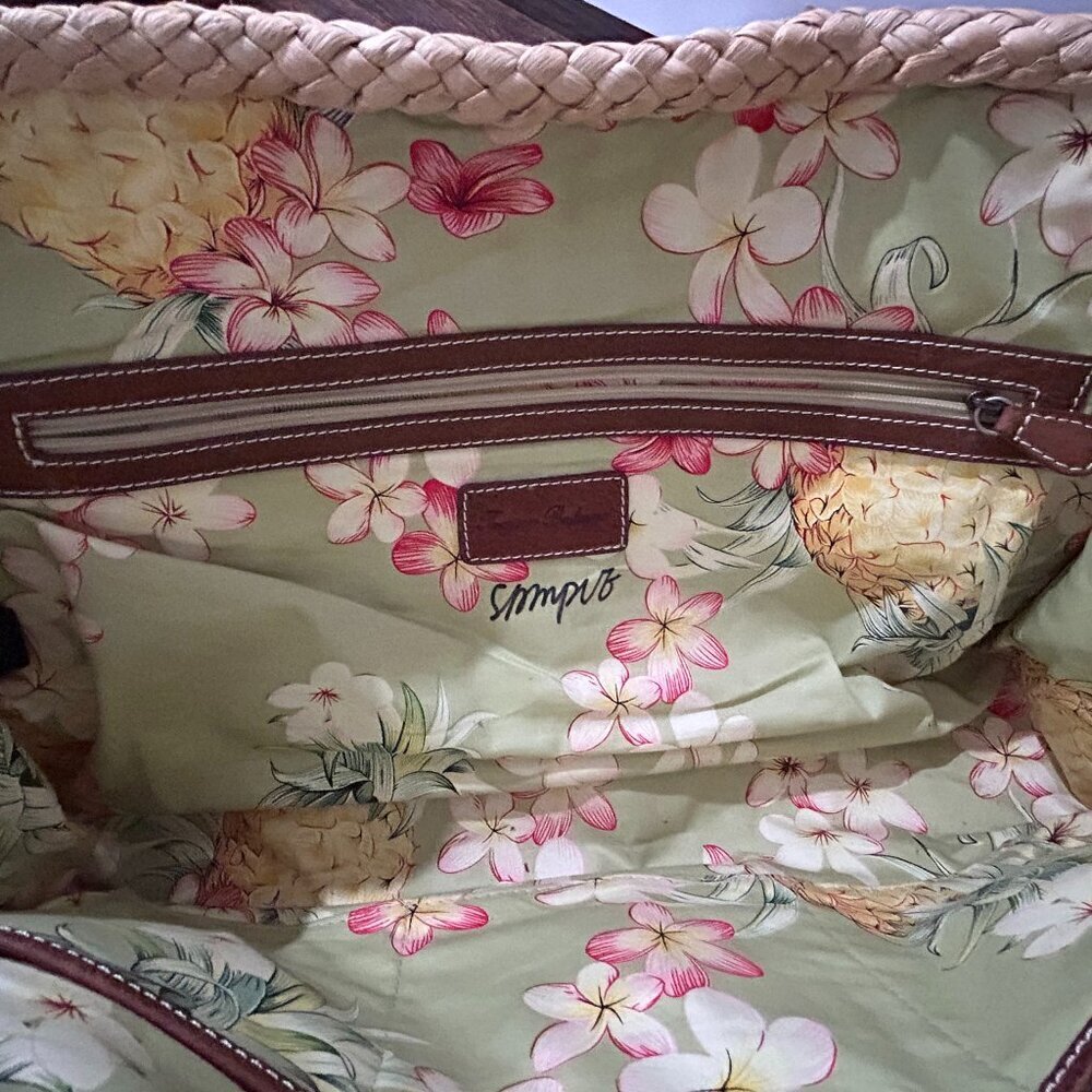 Tommy Bahama Large Straw & Leather Handbag - Picture 12 of 15